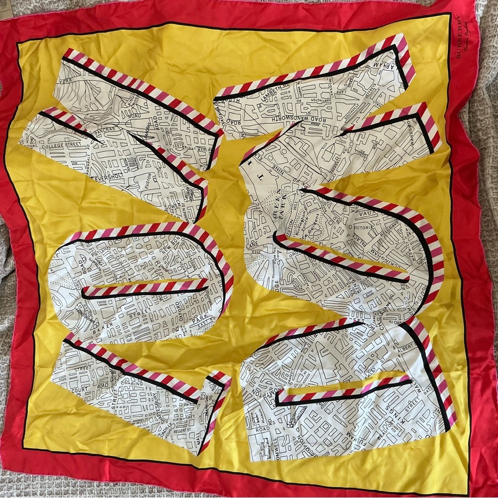 Burberry London 100% scarf Red and Yellow Silk Scarf